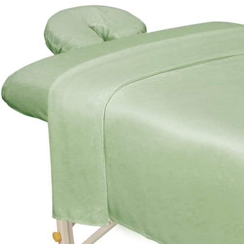 ForPro Professional Collection Premium Microfiber 3Piece Massage Sheet Set Sage UltraLight Stain and WrinkleResistant Includes Flat Fitted Sheet and Massage Face Rest Cover